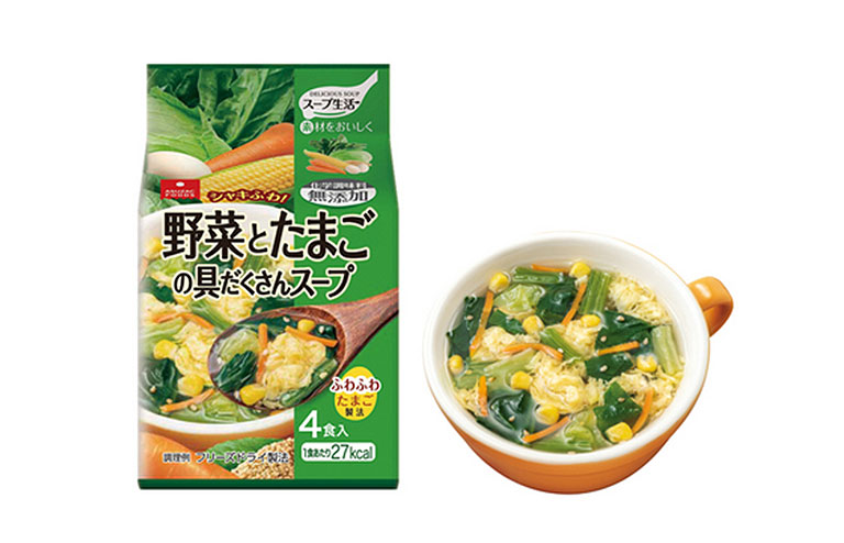 リニューアル新商品 野菜とたまごの具だくさんスープ 4食 の販売を開始しました。